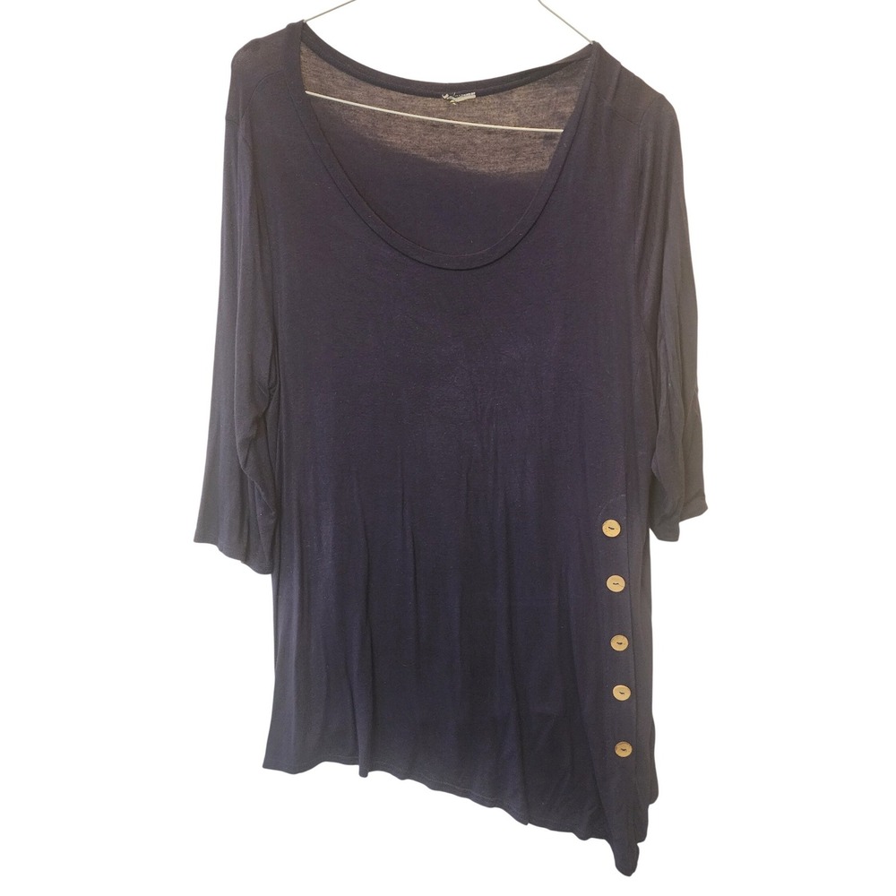 Asymmetrical Tunic Top Womens 2X Navy Blue Button Detail Casual Relaxed